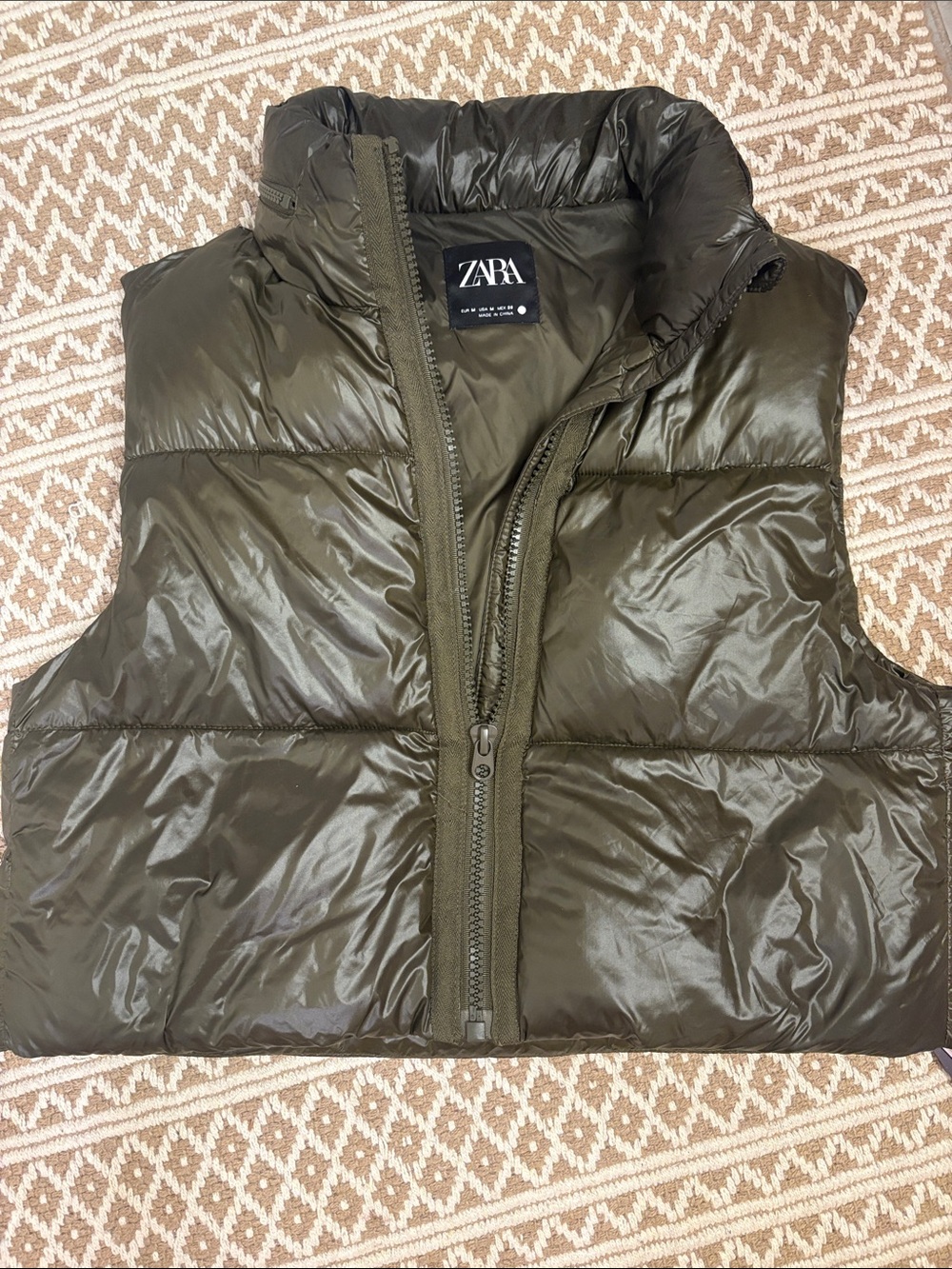 Zara Shiny Olive Quilted Puffer Vest